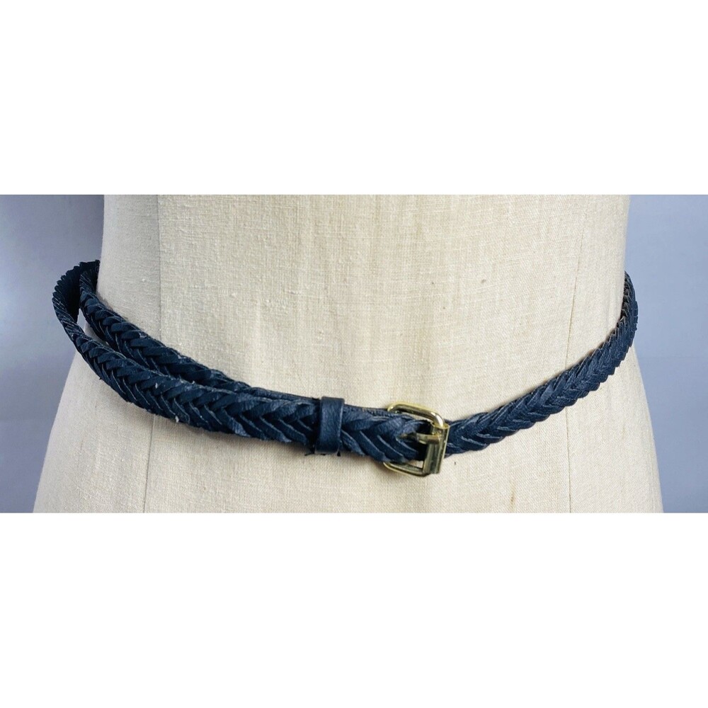 H&M Braided Women Leather Belt Black 44” Long